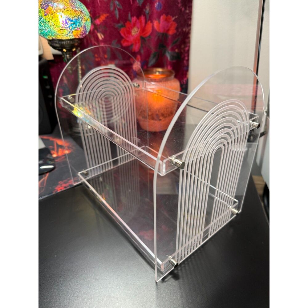 Vintage Clear Rainbow 2 tier Acrylic Vanity Tray - all parts attached! - Picture 2 of 7